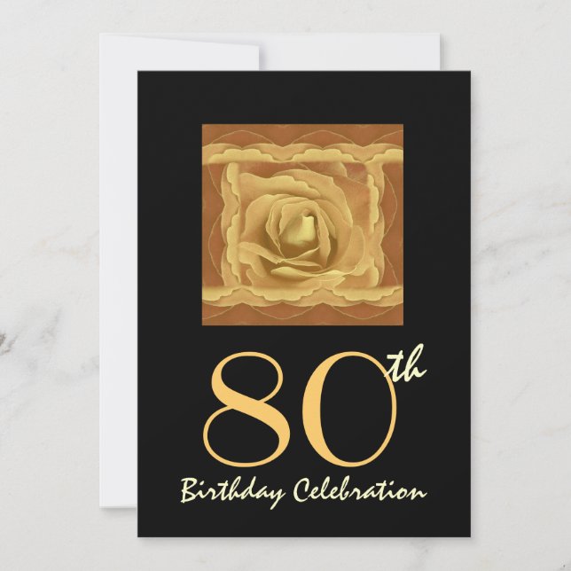 80th Birthday Party GOLD Rose Square W1103 Invitation (Front)