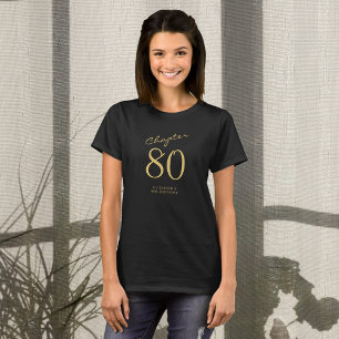 80th Birthday Party Gold Script Black T-Shirt