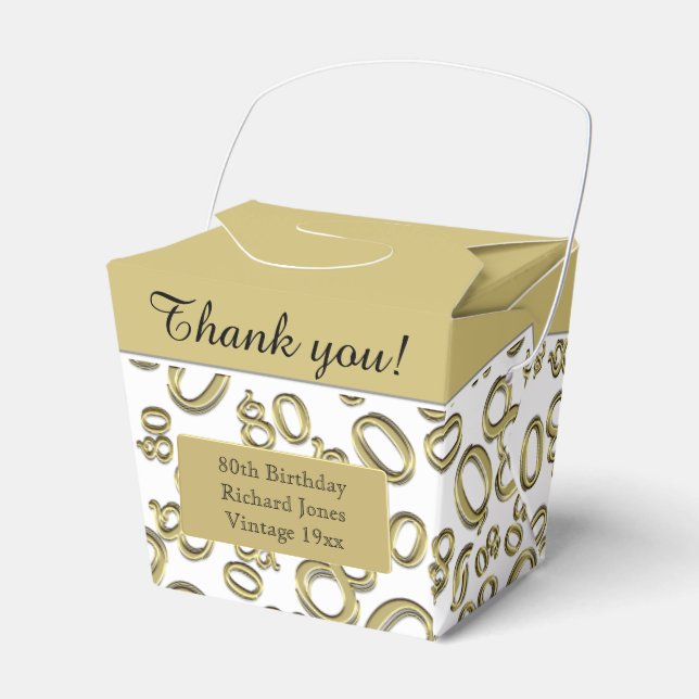 80th Birthday Party Gold/White Number Pattern Favour Box (Front Side)