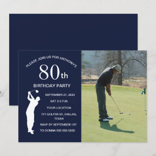 80th Birthday Party Golfer Par Dad Golf Photo Invitation