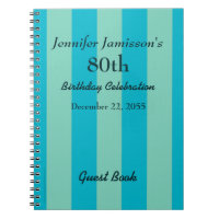 80th Birthday Party Guest Book Blue/Green notebook