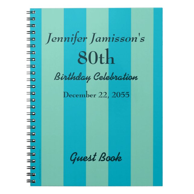 80th Birthday Party Guest Book Blue/Green notebook (Front)