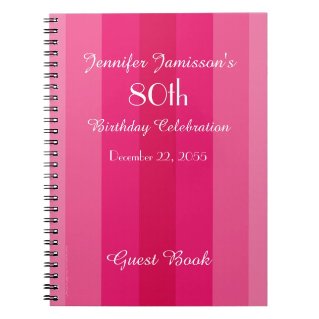 80th Birthday Party Guest Book Name Pink Notebook (Front)