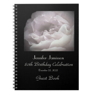 80th Birthday Party Guest Book, Pale Pink Rose Notebook