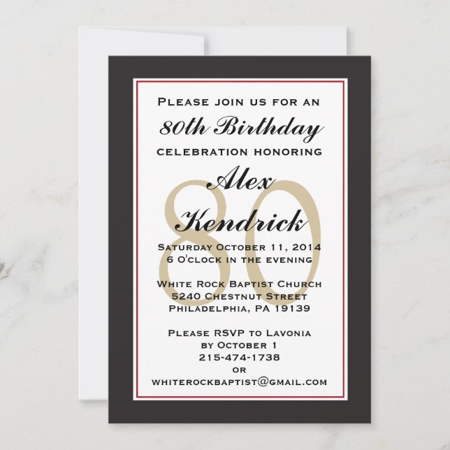80th Birthday Party Invitation (Front)