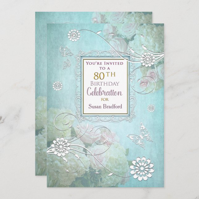 80th Birthday Party Invitation, Elegant Pastels Invitation (Front/Back)