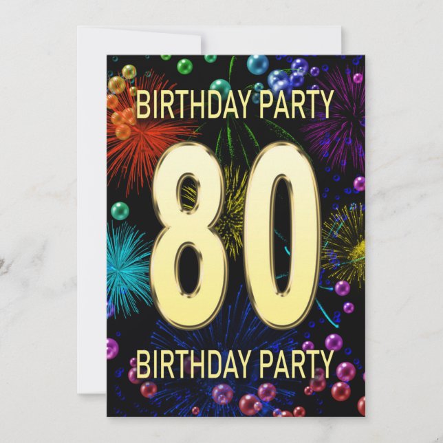 80th Birthday Party Invitation Fireworks Bubbles (Front)