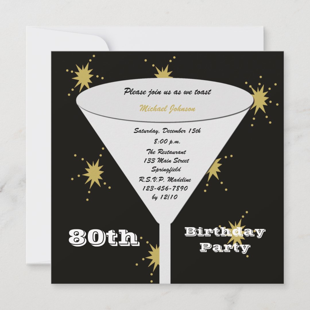 80th BIrthday Party Invitation Gold 80th Toast | Zazzle