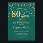 80th Birthday Party Invitation - Gold Green<br><div class="desc">80th Birthday Party Invitation.
Elegant design with faux glitter gold and green. Cheers to 80 Years! Message me if you need further customization.</div>