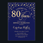 80th Birthday Party Invitation - Gold Navy Blue<br><div class="desc">80th Birthday Party Invitation.
Elegant design with faux glitter gold and navy blue. Cheers to 80 Years! Message me if you need further customization.</div>