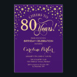 80th Birthday Party Invitation - Gold Purple<br><div class="desc">80th Birthday Party Invitation.
Elegant design with faux glitter gold and purple. Cheers to 80 Years! Message me if you need further customization.</div>