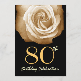 80th Birthday Party Invitation GOLD Rose 