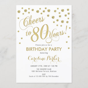 80th Birthday Party Invitation - Gold White