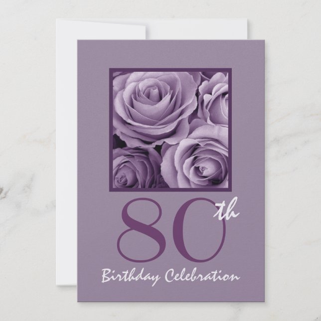 80th Birthday Party Invitation Lilac Purple Roses (Front)
