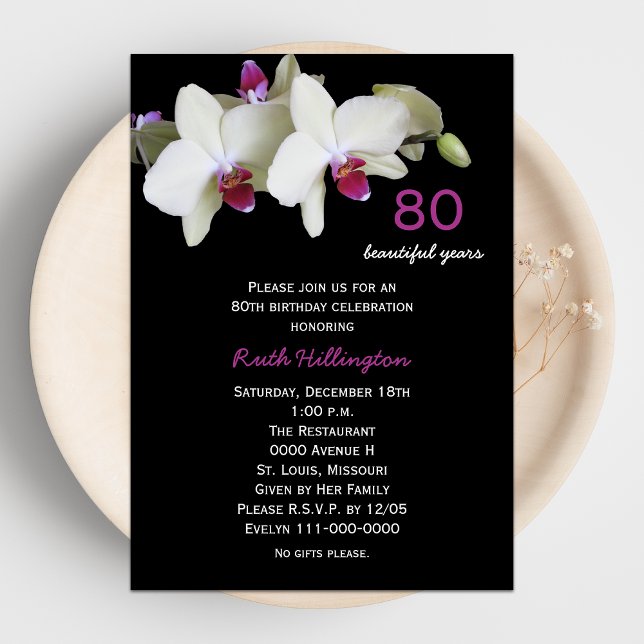 80th Birthday Party Invitation Orchids (Creator Uploaded)