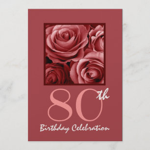 80th Birthday Party Invitation Red Roses