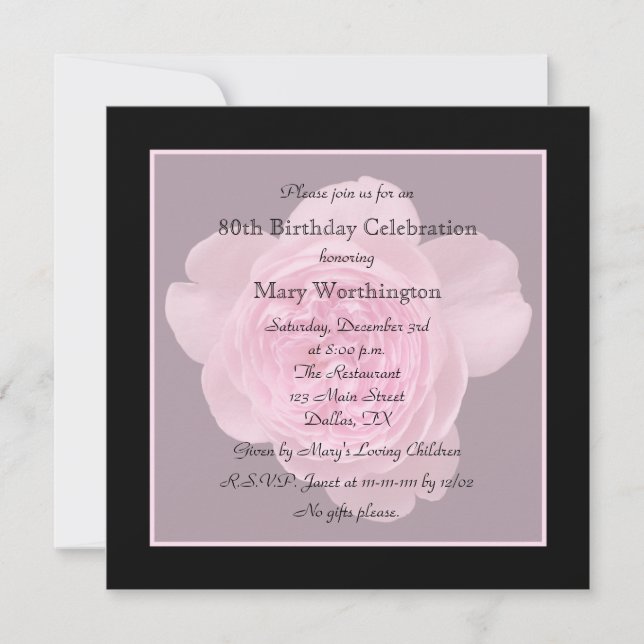 80th Birthday Party Invitation Rose for 80th (Front)