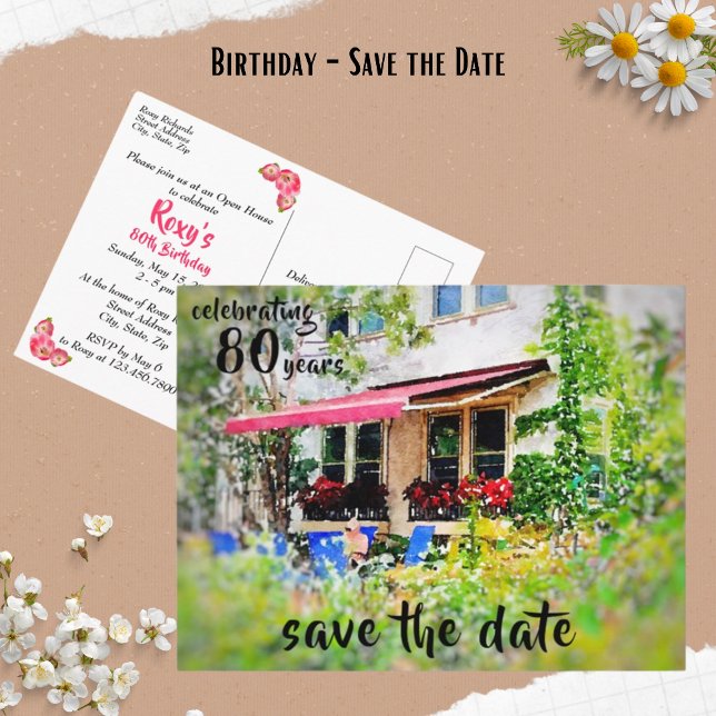 80th Birthday Party Invitation Save the Date  Post Postcard (Creator Uploaded)