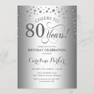 80th Birthday Party Invitation - Silver