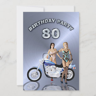 80th Birthday party Invitation with a motorbike