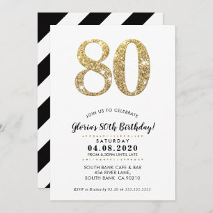 80TH BIRTHDAY PARTY INVITE modern gold glitter