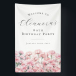 80th Birthday Party January Birth Flower Welcome Banner<br><div class="desc">Elegant watercolor pink carnation flowers create a beautiful floral border at the bottom of this birthday party welcome banner,  carnation flowers are the January birth flower. A trendy font combination gives it a modern vibe. All of the text is editable.</div>