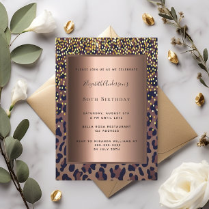 80th Birthday Party leopard print bronze Invitation