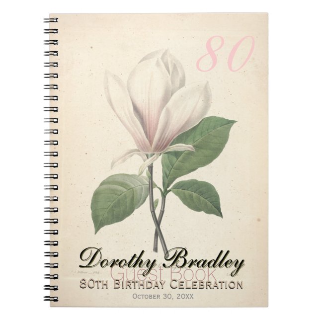 80th Birthday Party Magnolia Custom Guest Book (Front)