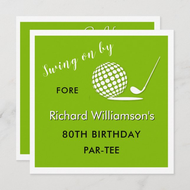 80th Birthday Party Men's Golf Theme Invitation (Front/Back)