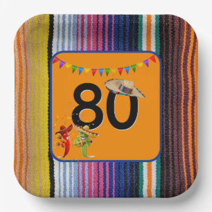 80th Birthday Party Mexican Design Paper Plate