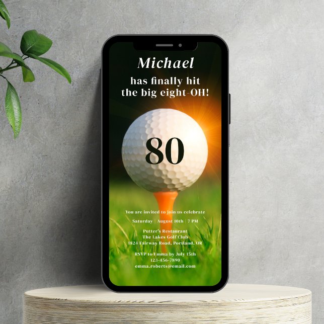 80th Birthday Party Modern Adult Golf Eighty Invitation (Creator Uploaded)