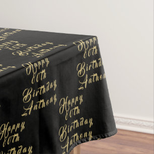 80th Birthday Party Name Black Modern Pattern Tablecloth