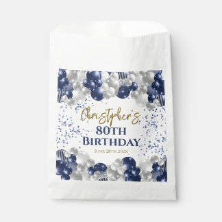 80th Birthday Party Navy Balloons Favour Bag