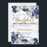 80th Birthday Party Navy Balloons Invitation<br><div class="desc">A gorgeous 80th birthday party or celebration invitation.
A fabulous navy blue and silver balloons design with lots of space for your party details - perfect to announce a celebration for an eightieth party. Stylish flat card invitation.</div>