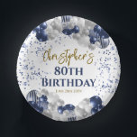 80th Birthday Party Navy Balloons Paper Plate<br><div class="desc">A gorgeous 80th birthday party or celebration paper bowl. This fabulous navy blue and silver balloons design is the perfect tableware to decorate your table for an 80th celebration or eightieth party.</div>
