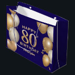 80th Birthday Party Navy Blue and Gold Balloons Large Gift Bag<br><div class="desc">80th Birthday Party Navy Blue and Gold Balloons and Confetti Gift Bag. For further customisation,  please click the "Customise it" button and use our design tool to modify this template.</div>