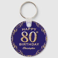 80th Birthday Party Navy Blue and Gold Glitter