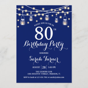 80th Birthday Party - Navy Blue Invitation