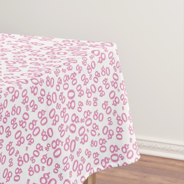 80th Birthday Party Number Pattern Pink and White Tablecloth (In Situ)