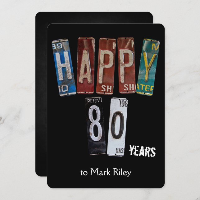 80th birthday party-old license plates invitation (Front/Back)