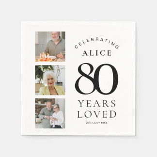 80th Birthday Party Paper Napkins with Photo