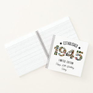 80th Birthday party Photo Collage Established 1945 Notebook