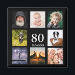 80th birthday party photo collage guy black magnet<br><div class="desc">A magnet for a 80th birthday party for a guy, celebrating his life with a collage of 8 of your own photos. Templates for the age 80 and a date. Date of birth or the date of the party. White coloured letters. Black background. Perfect as a party favour, keepsake or...</div>