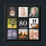 80th birthday party photo collage guy black magnet<br><div class="desc">A magnet for a 80th birthday party for a guy, celebrating his life with a collage of 8 of your own photos. Templates for the age 80 and a date. Date of birth or the date of the party. White coloured letters. Black background. Perfect as a party favour, keepsake or...</div>