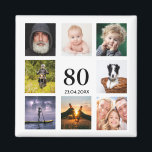 80th birthday party photo collage guy magnet<br><div class="desc">A magnet for a 80th birthday party for a guy, celebrating his life with a collage of 8 of your own photos. Templates for the age 80 and a date. Date of birth or the date of the party. Black coloured letters. White background. Perfect as a party favour, keepsake or...</div>