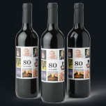 80th birthday party photo collage guy wine label<br><div class="desc">A wine bottle label for a 80th birthday party for a guy,  celebrating his life with a collage of 8 of your own photos.  Templates for a name,  age 80 and a date.  Date of birth or the date of the party.  Black coloured letters.  White background.</div>