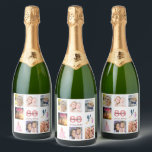 80th birthday party photo collage name white sparkling wine label<br><div class="desc">A bottle label for a 80th birthday party,  celebrating her life with a collage of 8 of your photos.  Templates for a name,  age 80 and a date.  Date of birth or the date of the party.  Coral and burgundy coloured letters.  White background.</div>
