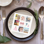 80th birthday party photo collage white pink name napkin<br><div class="desc">A napkin for a girly 80th birthday party,  celebrating her life with a collage of 8 of your photos.  Templates for a name,  age 80 and a date.  Date of birth or the date of the party.  Coral and burgundy colored letters.  White background.</div>