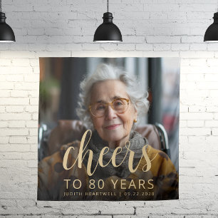 80th Birthday Party Photo Gold Script Cheers Tapestry
