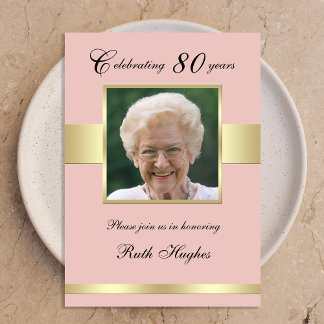 80th Birthday Party Photo Rose Gold Invitation